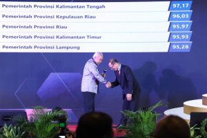 Gubernur Kaltim Isran Noor saat menerima penghargaan Anugerah Keterbukaan Informasi Publik (KIP) Tahun 2022 (Foto: Diskominfo Kaltim)