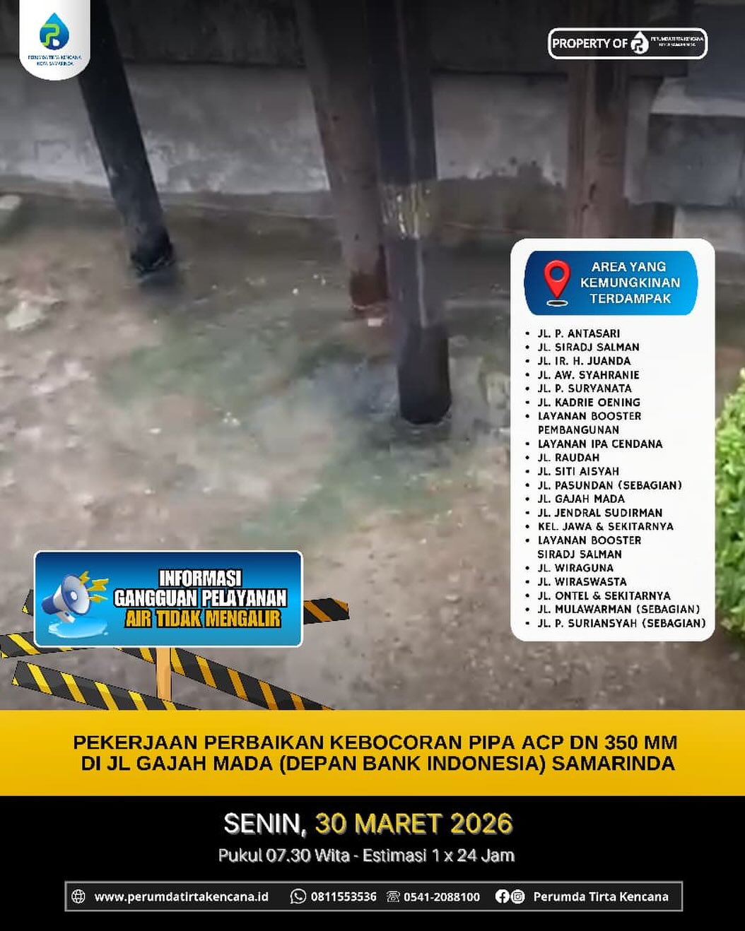 Pipa Utama Bocor, Distribusi Air di Samarinda Lumpuh Mendadak