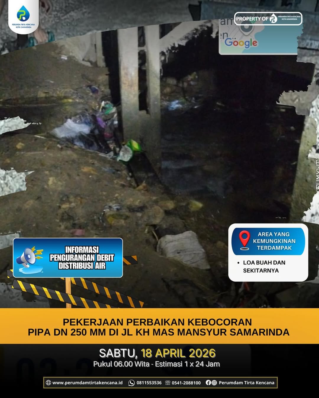 Perbaikan Pipa Bocor, Air Warga Samarinda Tersendat Hingga Sehari